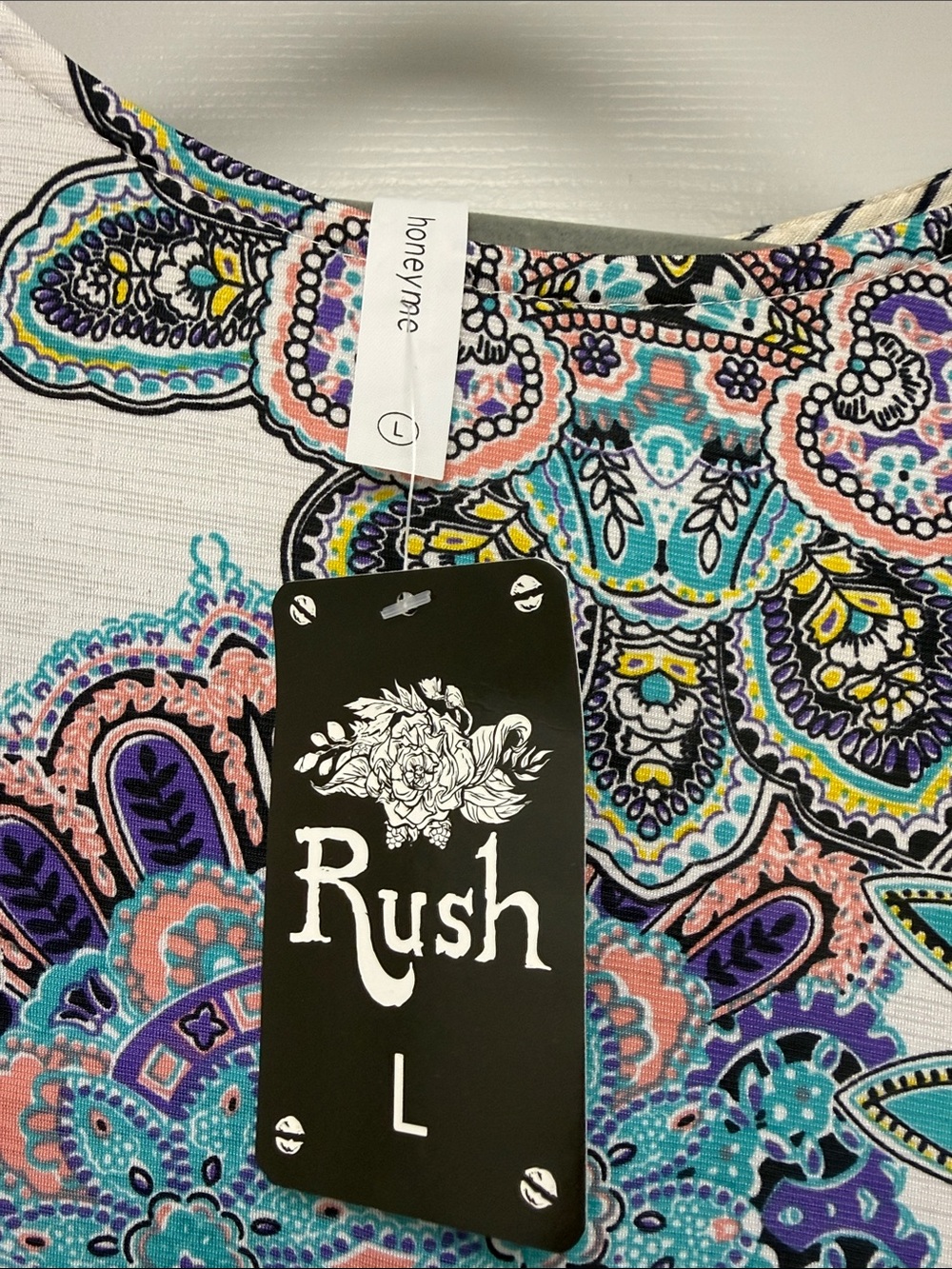 Honeyme Paisley Floral Shift Dress - Teal, Yellow & Pink - Picture 3 of 3